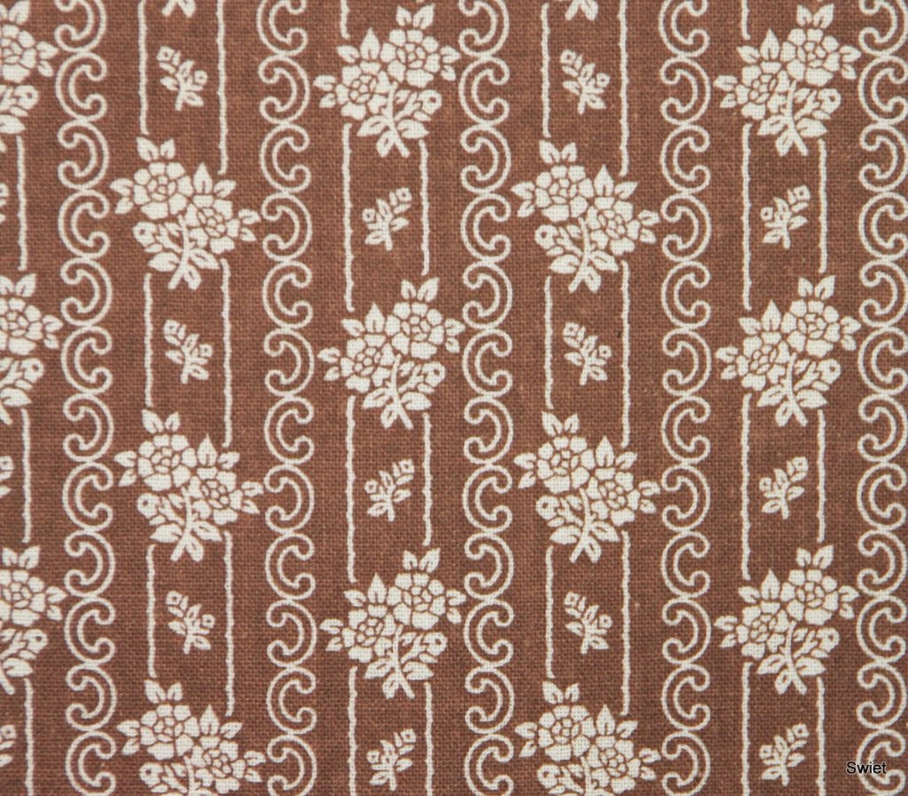 10964 Bruine vintage katoenstof jaren 80 bloemetjes swiet, Hobby en Vrije tijd, Stoffen en Lappen, Overige kleuren, Verzenden