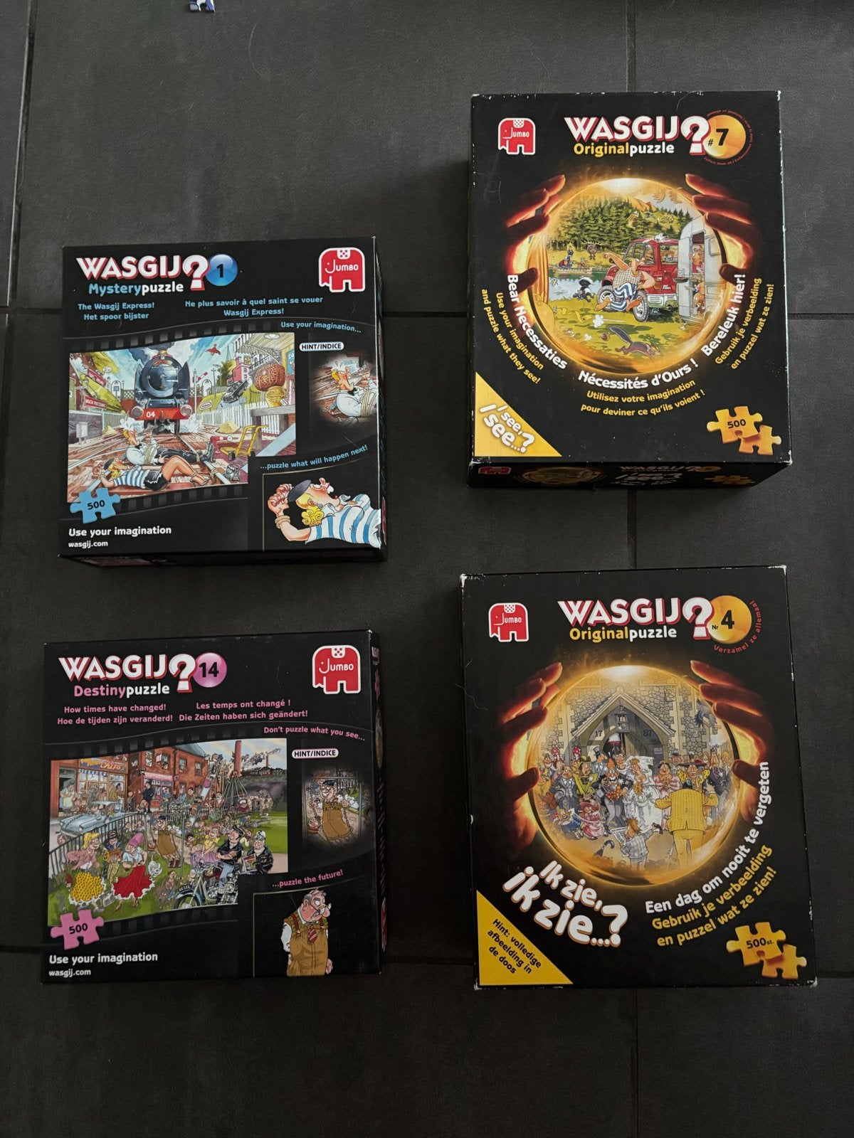 4 Wasgij Puzzels - Mystery, Destiny & Original (500 stukjes), Ophalen, 500 t/m 1500 stukjes, Gebruikt, Legpuzzel