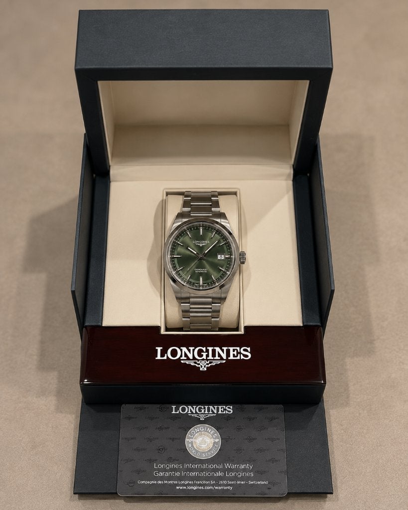 Longines Conquest Olive | full set 2024, Sieraden, Tassen en Uiterlijk, Overige merken, Staal, Staal, Polshorloge