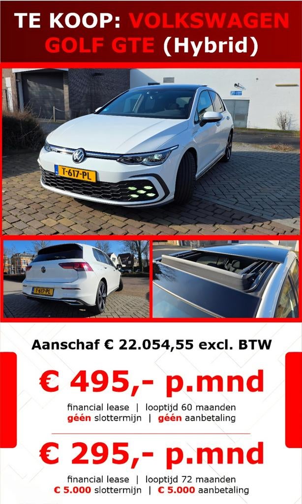 VW Golf 8 GTE 245PK DSG 2021 BTW-auto - fin.lease - pano, Auto's, Volkswagen, 4 cilinders, Wit, 1524 kg, Geïmporteerd