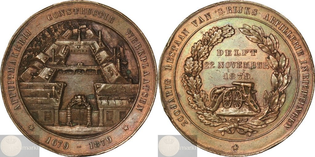 Historiepenning - 1879 Artillerie Delft door J. Menger, Postzegels en Munten, Penningen en Medailles, Ophalen of Verzenden, Brons