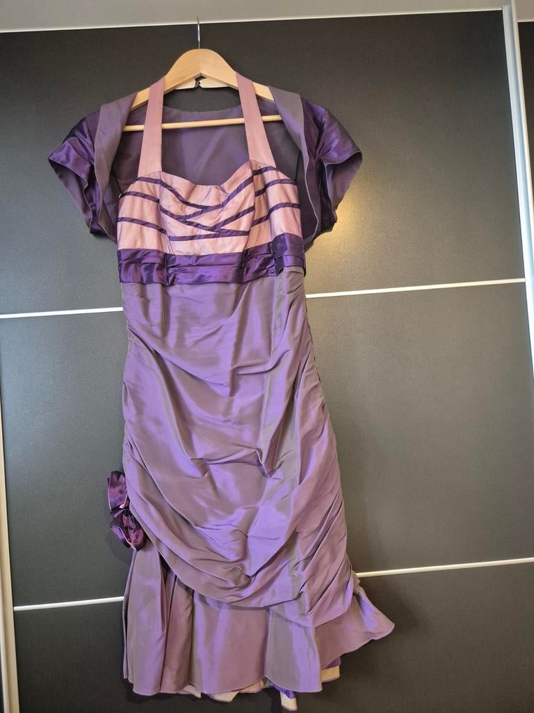 Linea raffaelli Elegante paarse cocktailjurk met bolero, Maat 38/40 (M), Paars, Cocktailjurk, Ophalen of Verzenden