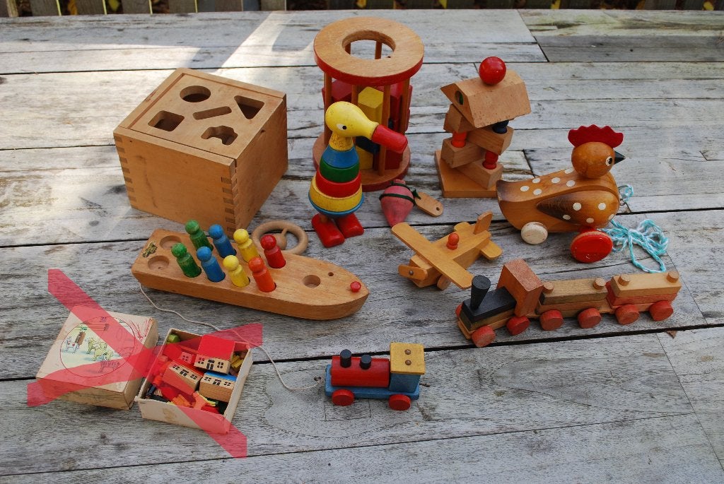 Vintage houten speelgoed set - diverse items, Gebruikt, Overige typen, Onbekend, Ophalen of Verzenden