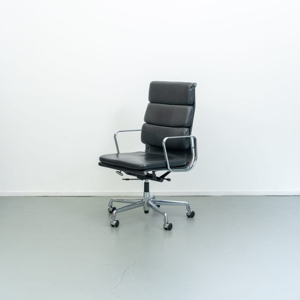 Vitra Eames EA 219 Bureaustoel Zwart Leer - Chroom, Niet ingevuld, Zo goed als nieuw, Niet ingevuld, Niet ingevuld