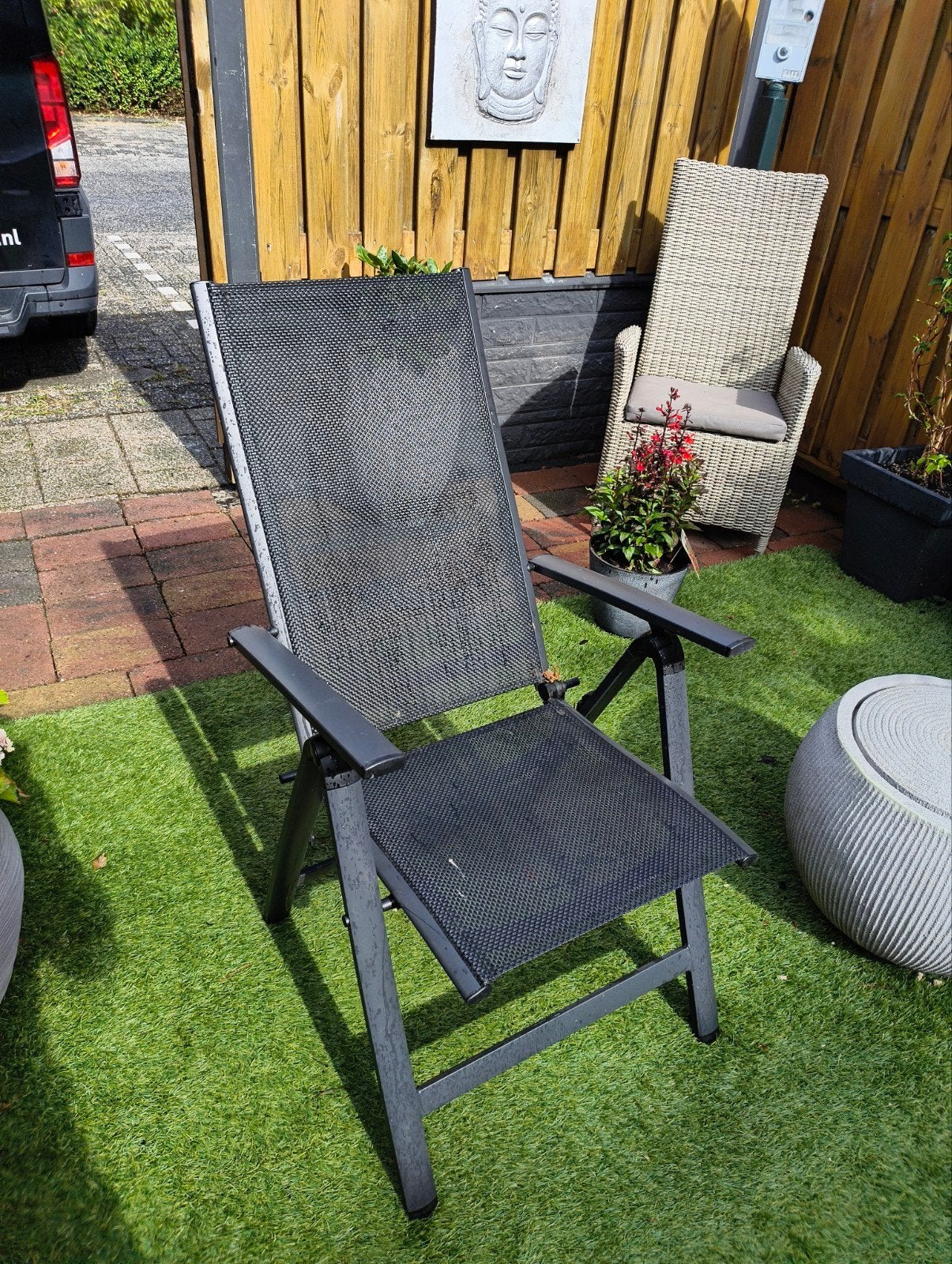 Tuinstoel rug verstelbaar met kussen, Tuin en Terras, Ophalen, Zo goed als nieuw, Kunststof, Verstelbaar