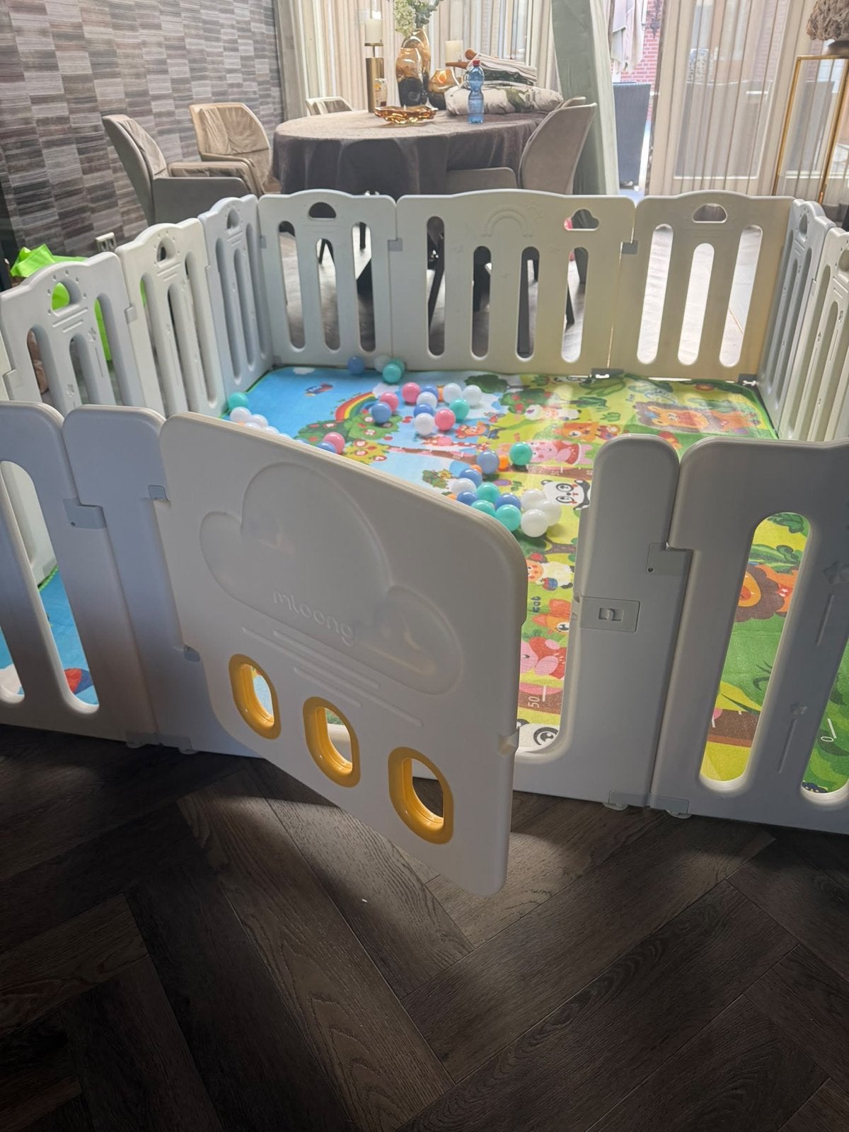 MLoong Speelbox 206x187cm met speelmat en ballen, Kinderen en Baby's, Ophalen, Nieuw, Rechthoekig, Boxkleed