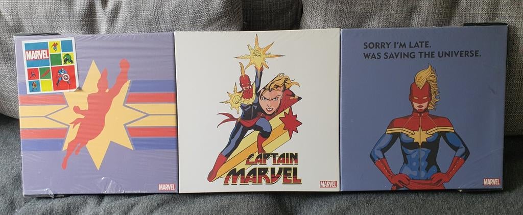 Captain Marvel Canvas Schilderijen Set - 3 x 30x30 cm, Ophalen of Verzenden
