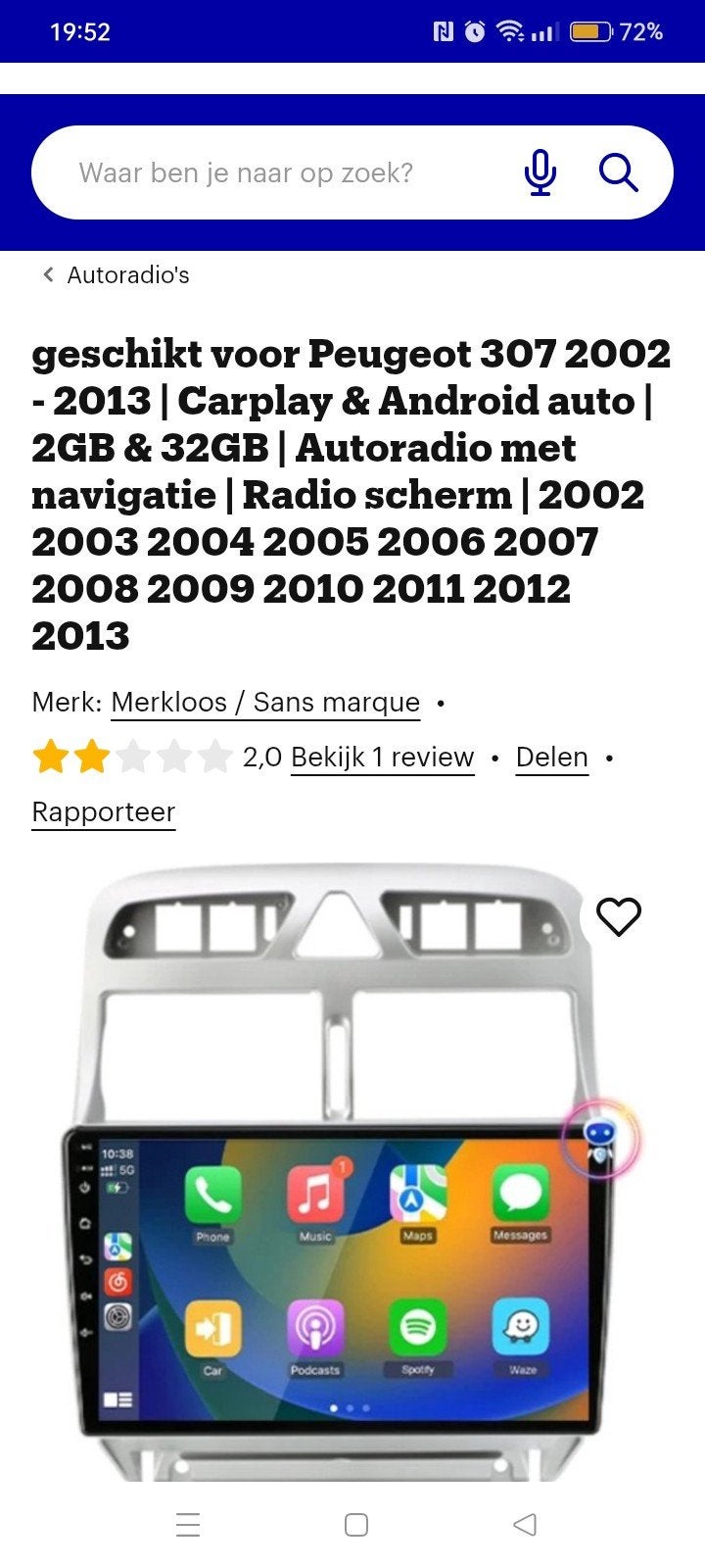 Autoradio Peugeot 307, Ophalen, Zo goed als nieuw