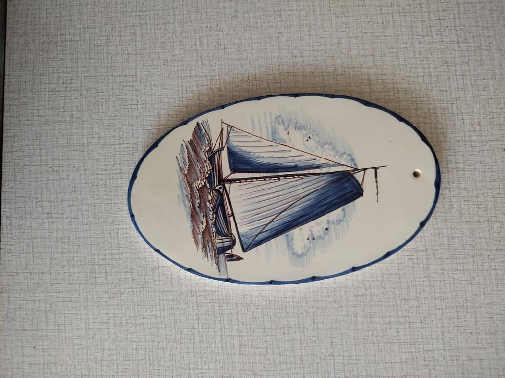 Handgeschilderd tegeltje Tjottenhaven Woudsend, Antiek en Kunst, Ophalen of Verzenden