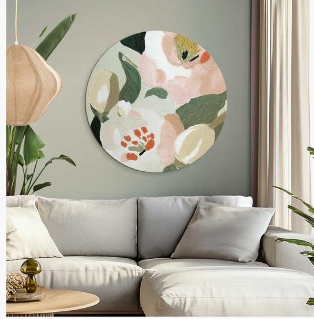 Reinders Pastel Bloemen Glasschilderij - Ø 70cm, Ophalen, 50 – 75, Nieuw, Schilderij