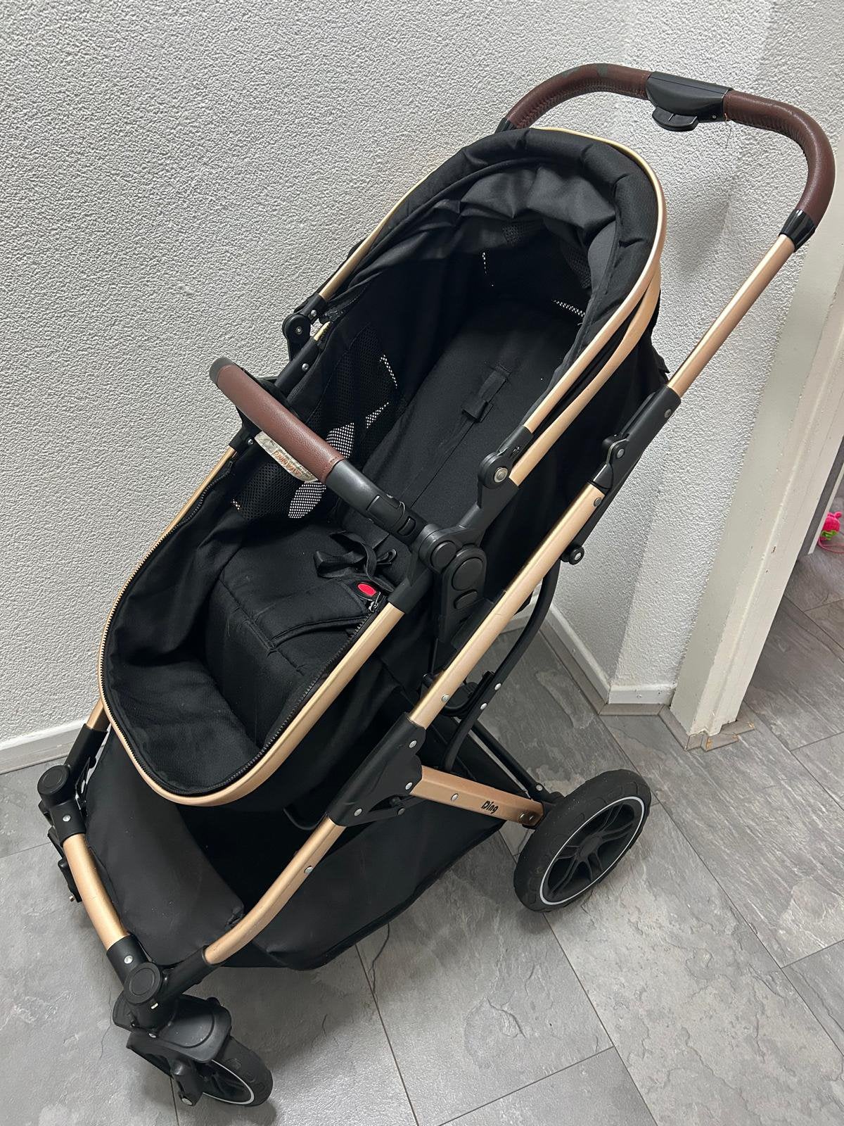 Ding combiwagen / kinderwagen zwart-goud – met reiswieg, Kinderen en Baby's, Gebruikt, Ophalen, Overige merken, Duowagen