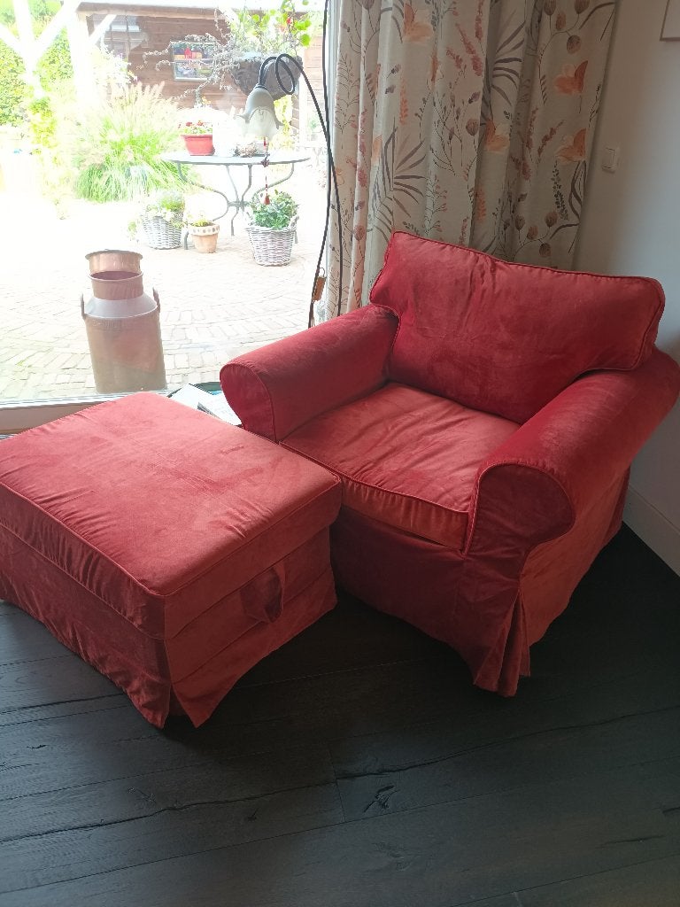 stoelhoes Ektorpstoelen  en voetenbank, Ophalen, Gebruikt, Vintage, 75 tot 100 cm