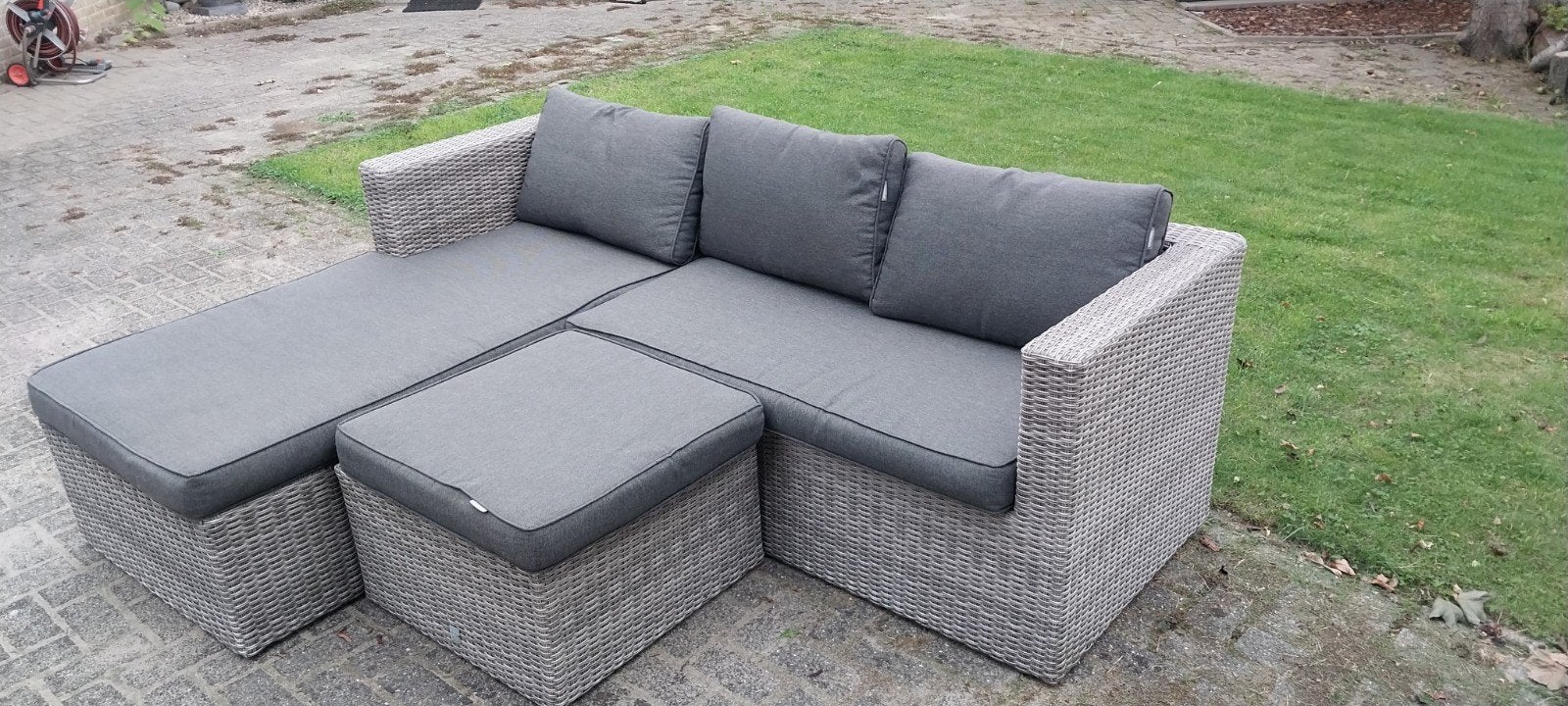loungeset Intratuin inclusief kussens in mooie staat, Tuin en Terras, Ophalen, 3 zitplaatsen, Hocker, Zo goed als nieuw