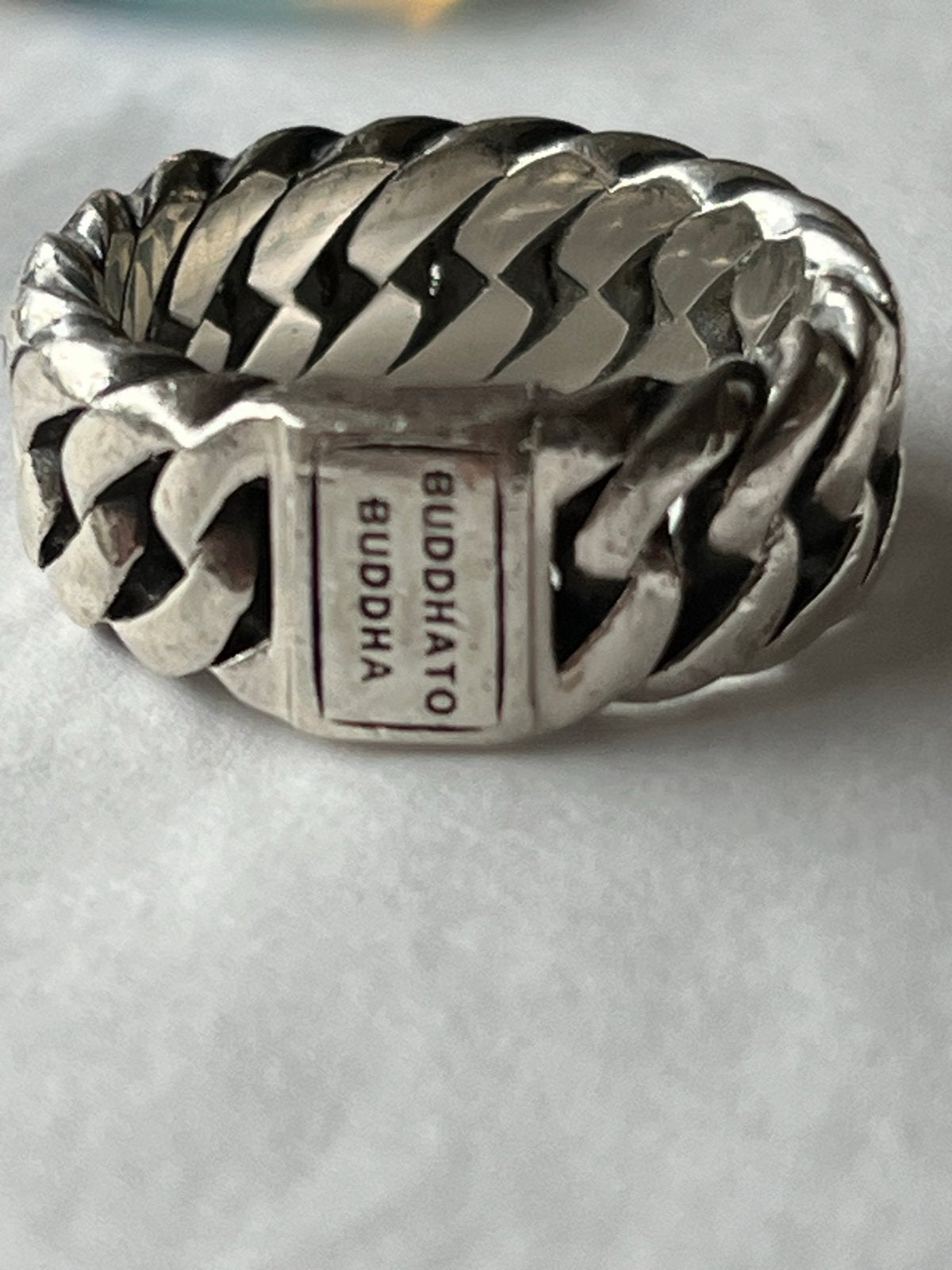 Zilveren Buddha to Buddha ring, maat 17, Verzenden, Zo goed als nieuw, 17 tot 18, Dame of Heer