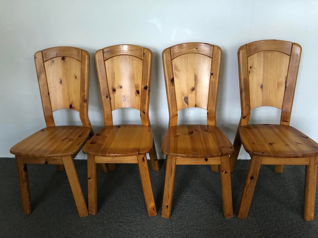 Vier vintage grenen Les Arcs stoelen Charlotte Perriand, Huis en Inrichting, Ophalen, Gebruikt, Bruin, Vintage