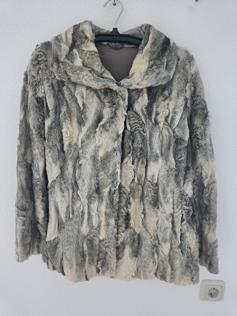 Vintage jaren 60 bontjas, Ophalen of Verzenden, Gedragen, Maat 38/40 (M), Grijs
