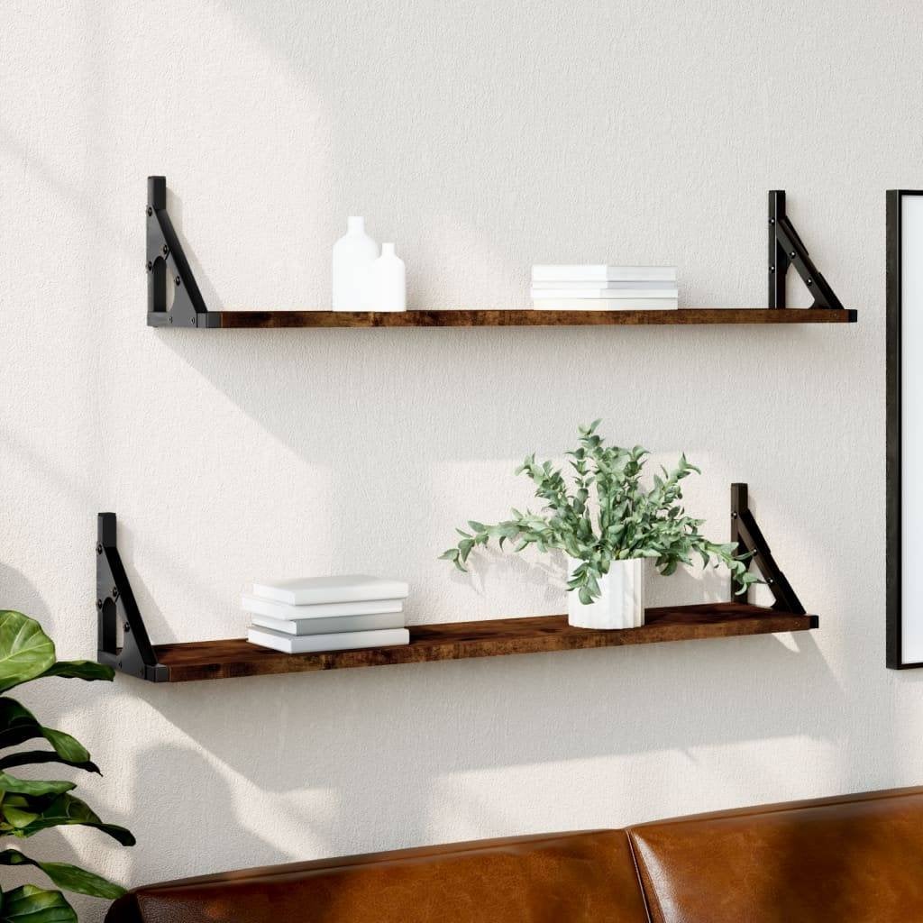 2x Wandplanken/wandschappen 80x15x15,5 cm hout gerookt eiken, Ophalen of Verzenden, Nieuw