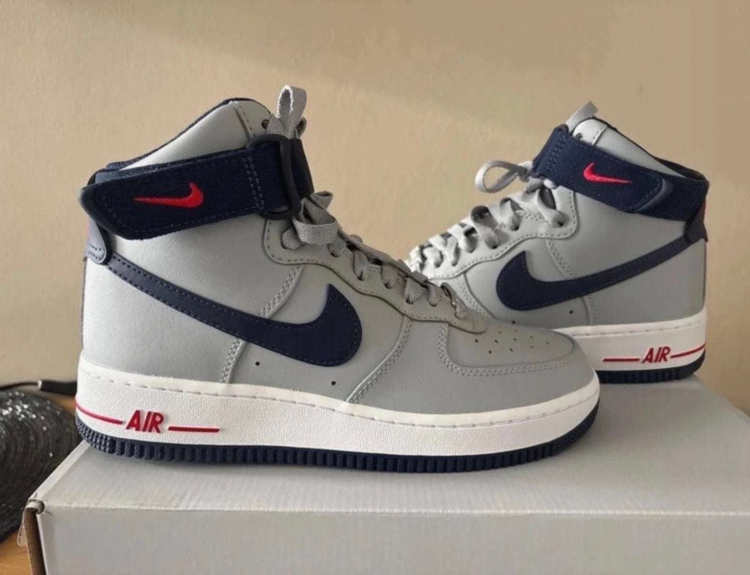 Nike Air Force 1 Hi QS Wolf Grey College Navy, Ophalen, Nieuw, Grijs, Sneakers of Gympen