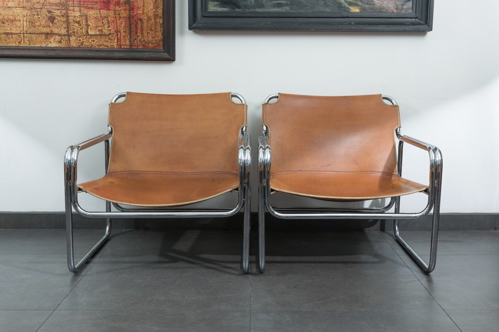 Lounge seats cognac leder Jox Interni 1970, Ophalen, Gebruikt, Bauhaus, Minder dan 75 cm