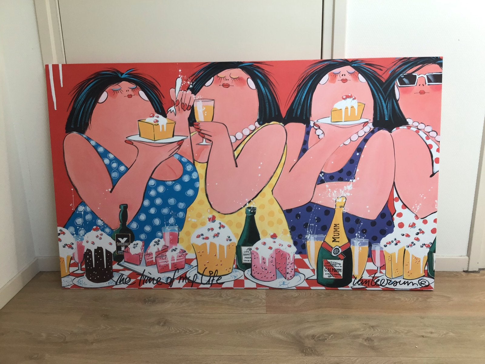 Groot modern schilderij 'Time of my Life' - 125x75 cm, Ophalen, Op houten frame, Textiel, Figuren