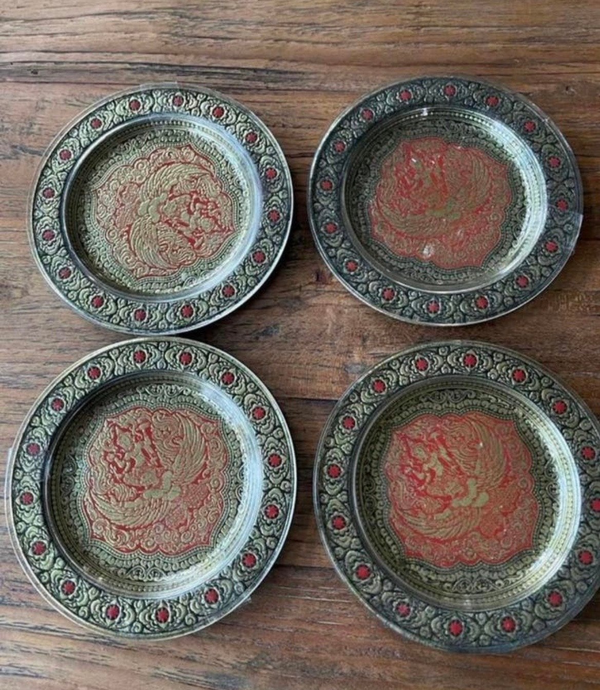 Set van 4 Antieke Decoratieve Schalen met Oosterse Motieven, Ophalen of Verzenden