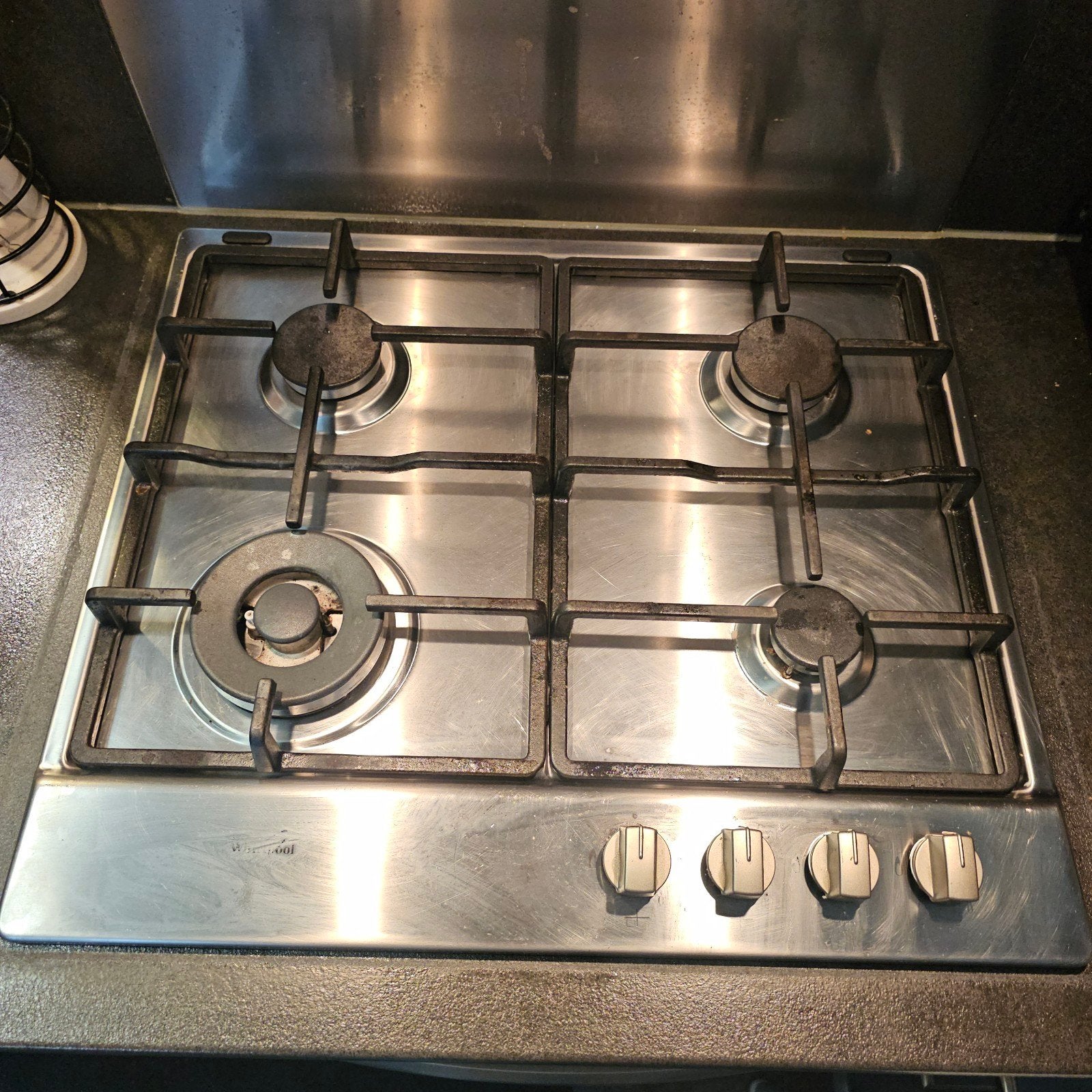 Gebruikt 4-pits gasfornuis van roestvrij staal whirlpool, Witgoed en Apparatuur, Kookplaten, Gebruikt, Inbouw, Gas, 4 kookzones