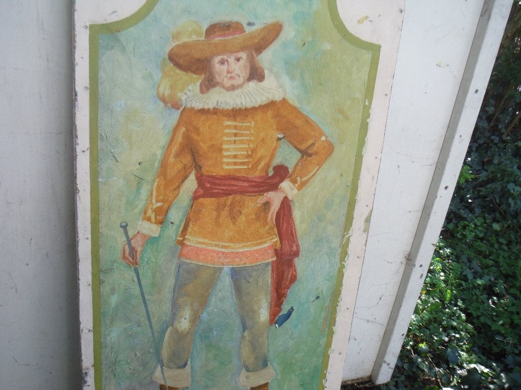 Oud handgeschilderd olieverf paneel - 60x135cm, Antiek en Kunst, Curiosa en Brocante, Ophalen
