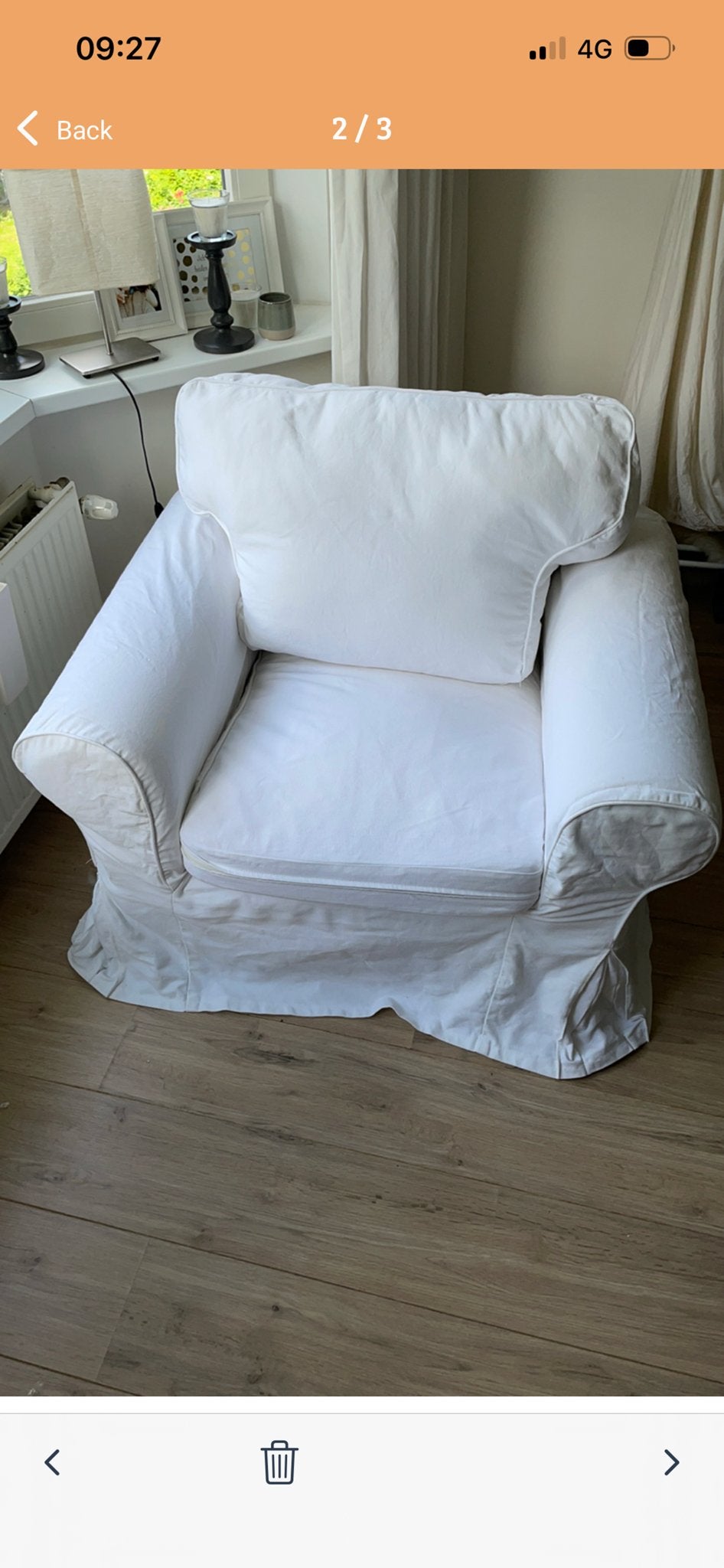 Comfortabele witte fauteuil ektorp armchair, Ophalen, Minder dan 75 cm, Zo goed als nieuw, 75 tot 100 cm