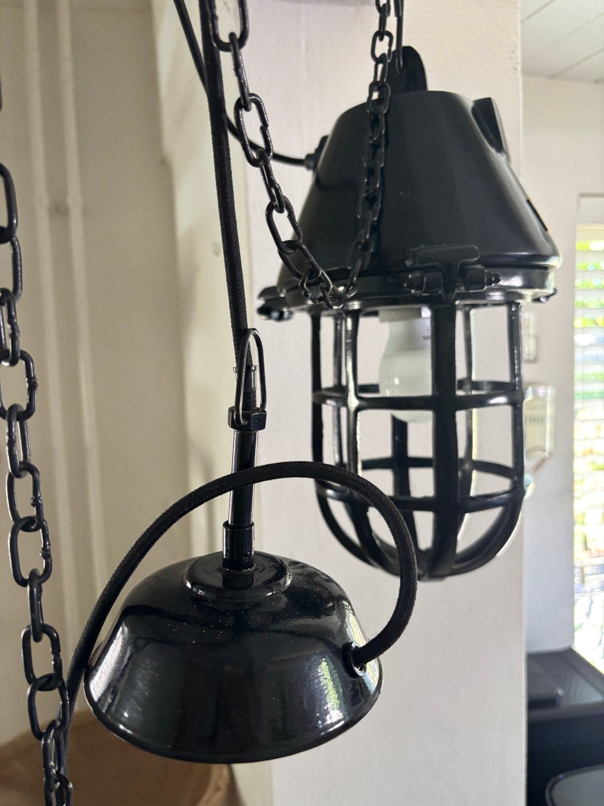 HK-Living Stoere zwarte industriële hanglamp met ketting, Ophalen of Verzenden, Gebruikt, Metaal