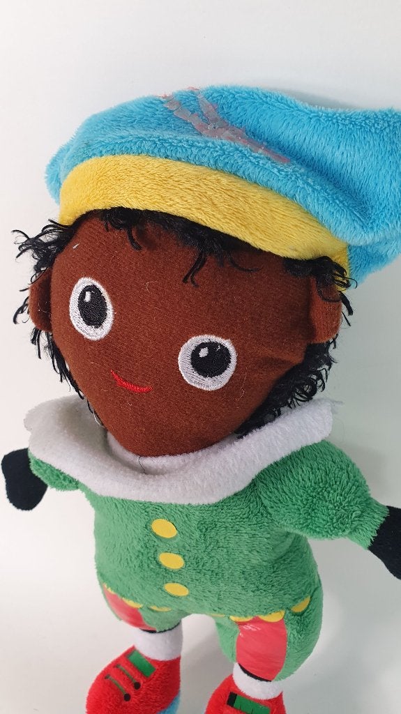 Zwarte Piet knuffel pop, groen pak. 32 cm. 8B12, Tweedehands verkoop, Tweedehands verkoop, Gebruikt, Overige typen