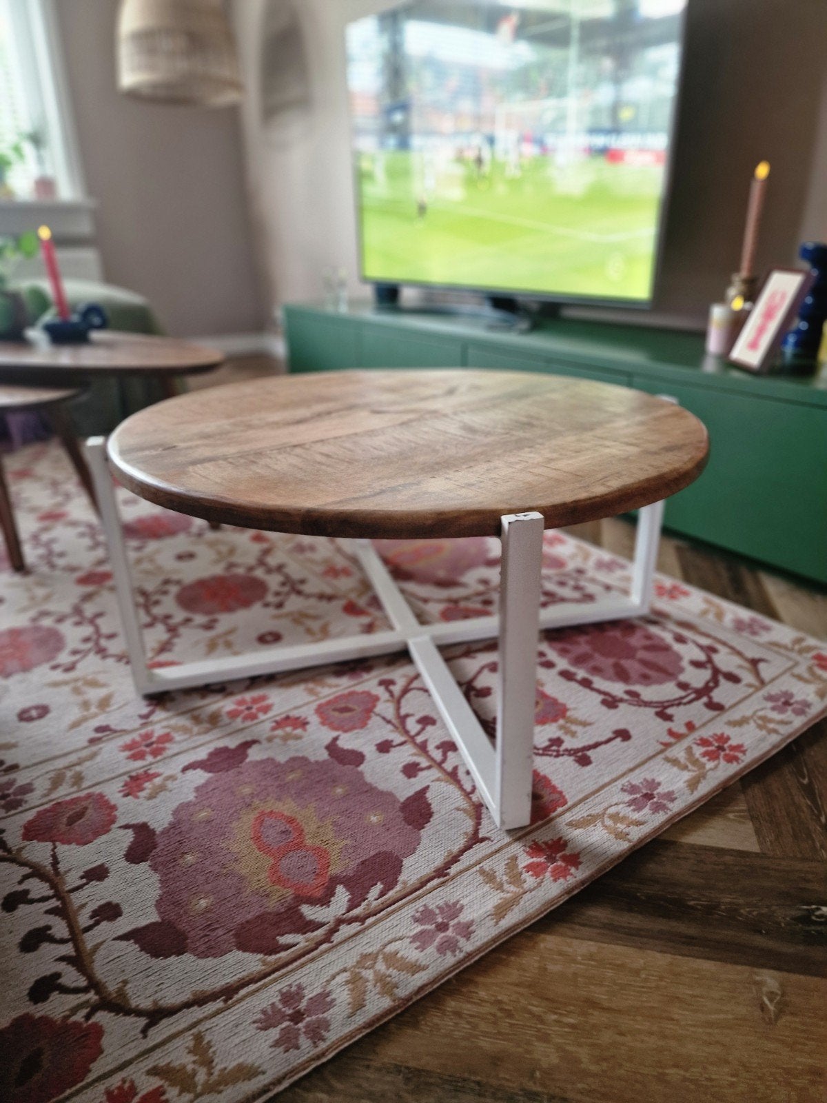 mango houten salontafel, Ophalen, 50 tot 100 cm, Rond, 50 tot 100 cm