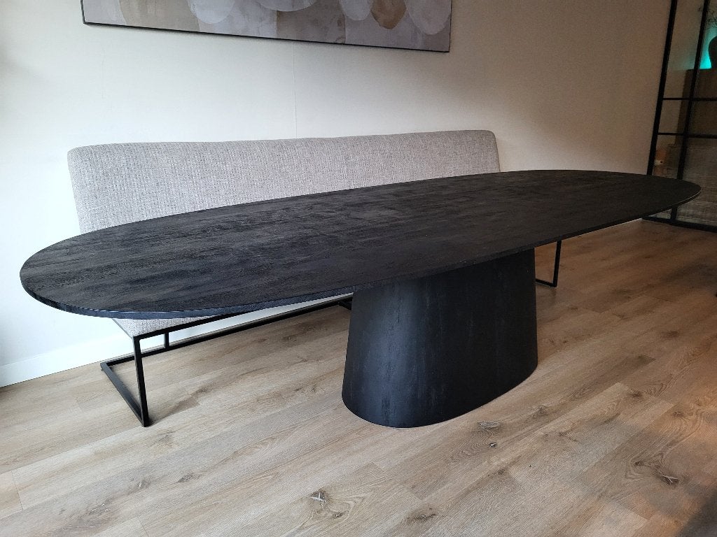 Eleonora Aron Ovale Eettafel 300x110 Zwart Mangohout, Ophalen, Overige materialen, 100 tot 150 cm, 200 cm of meer