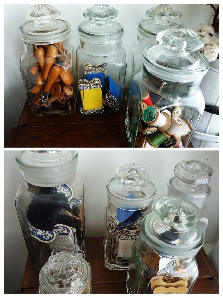 Diverse oude brocante oude winkel snoeppotten glas stolp, Ophalen of Verzenden
