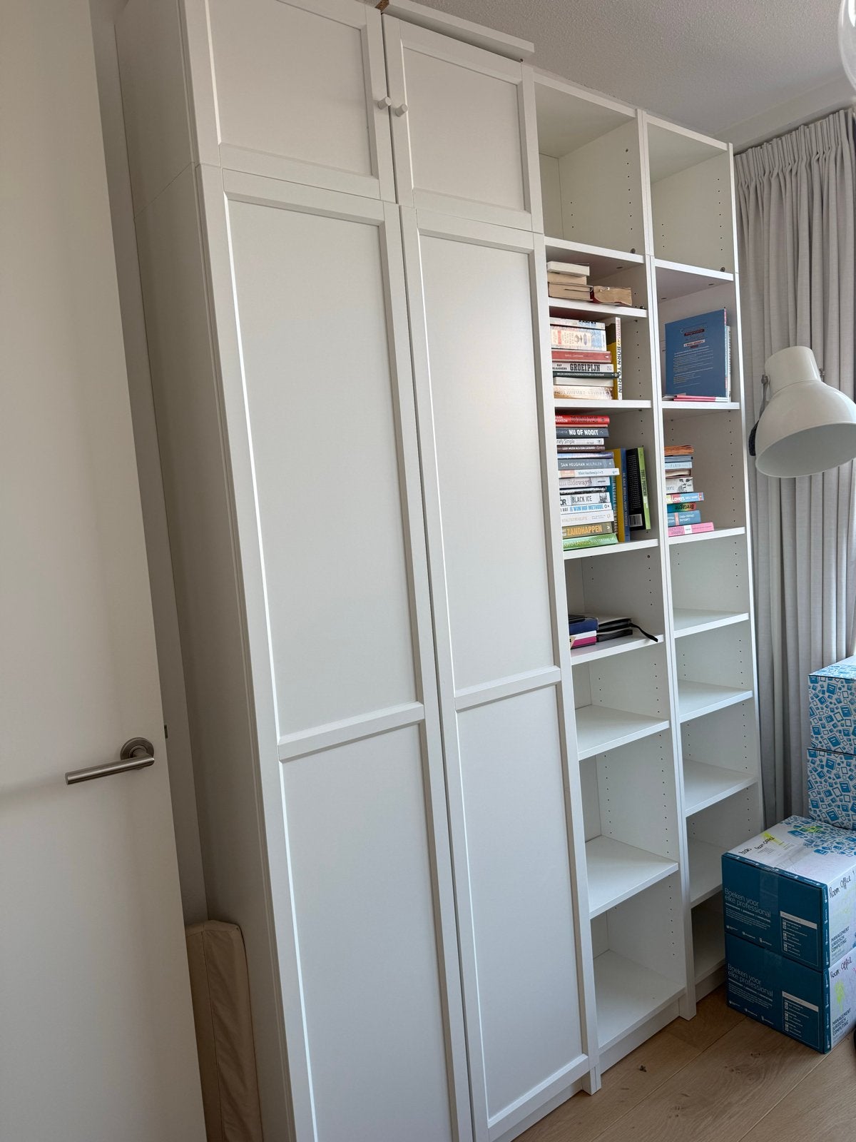 IKEA BILLY Boekenkasten met OXBERG deuren en opzetstukken, Ophalen, 200 cm of meer, 150 tot 200 cm, Zo goed als nieuw