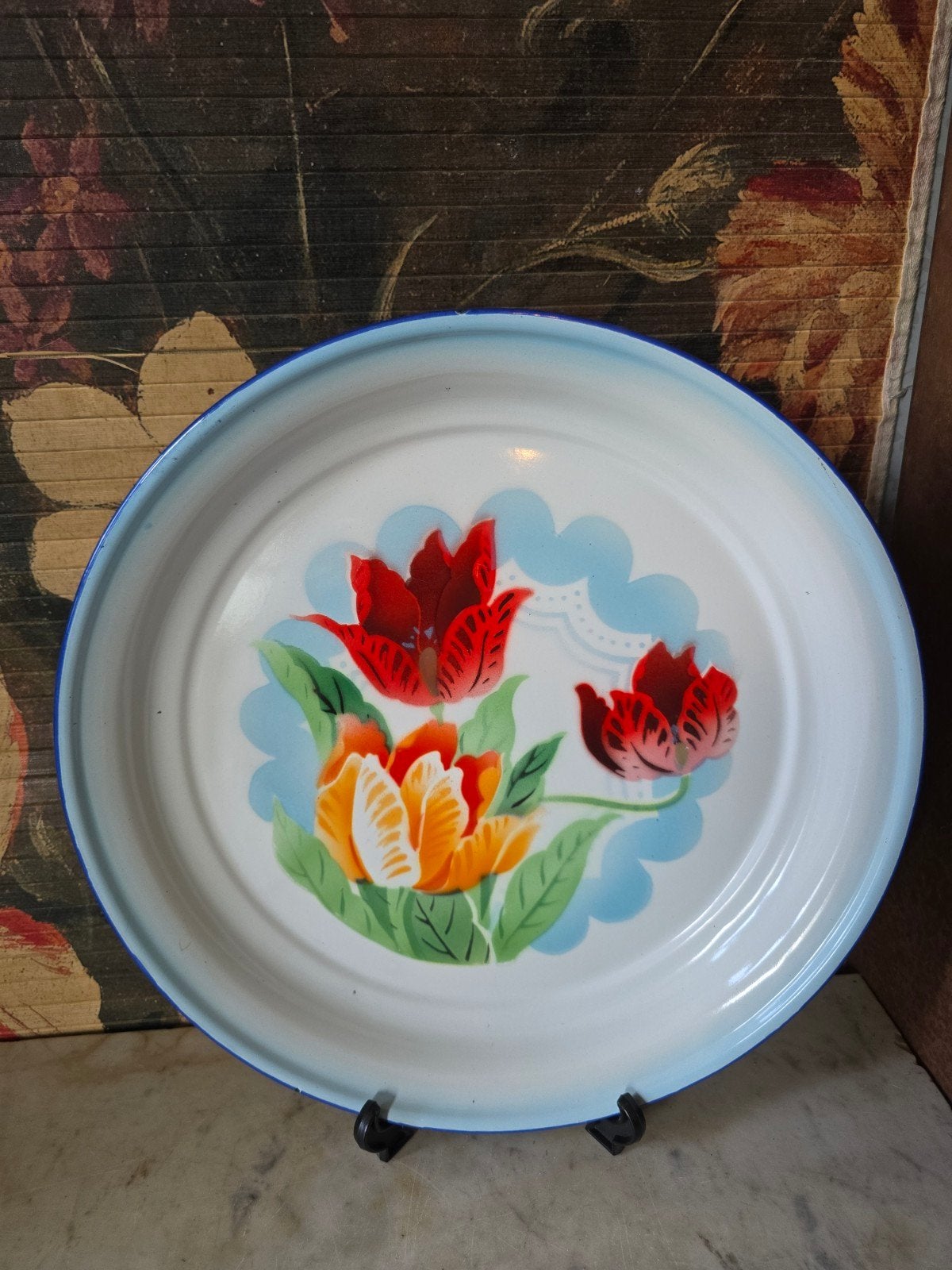 Emaille dienblad bloemen, Ophalen of Verzenden