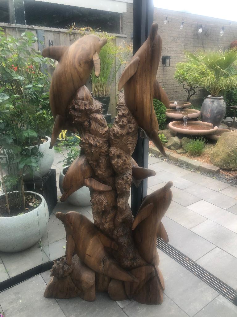 Houten dolfijnen, Huis en Inrichting, Ophalen, Overige typen, Zo goed als nieuw, 75 cm of meer