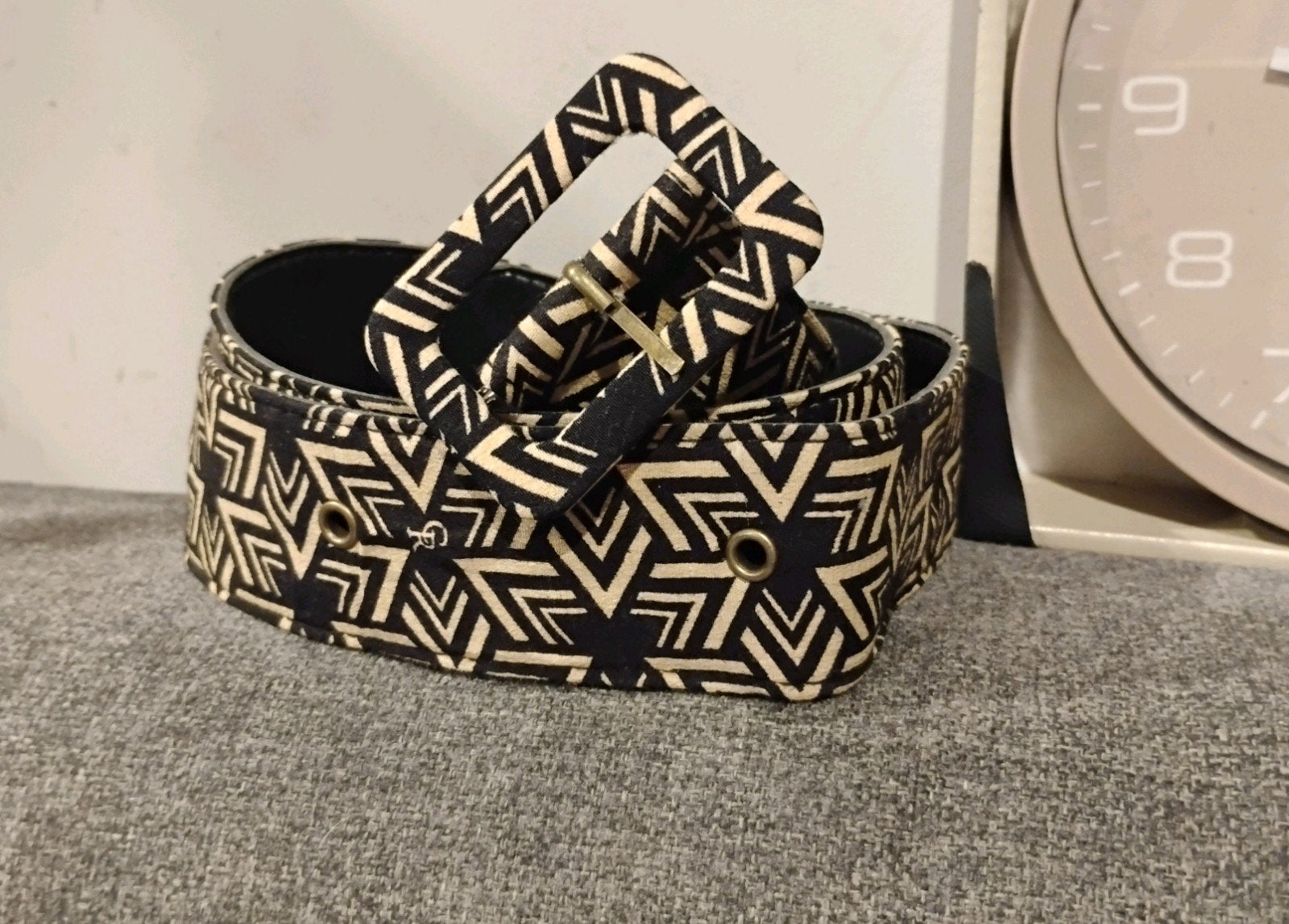 Zwart-witte riem met geometrisch patroon, Zwart, Tailleriem, Ophalen of Verzenden, Gedragen