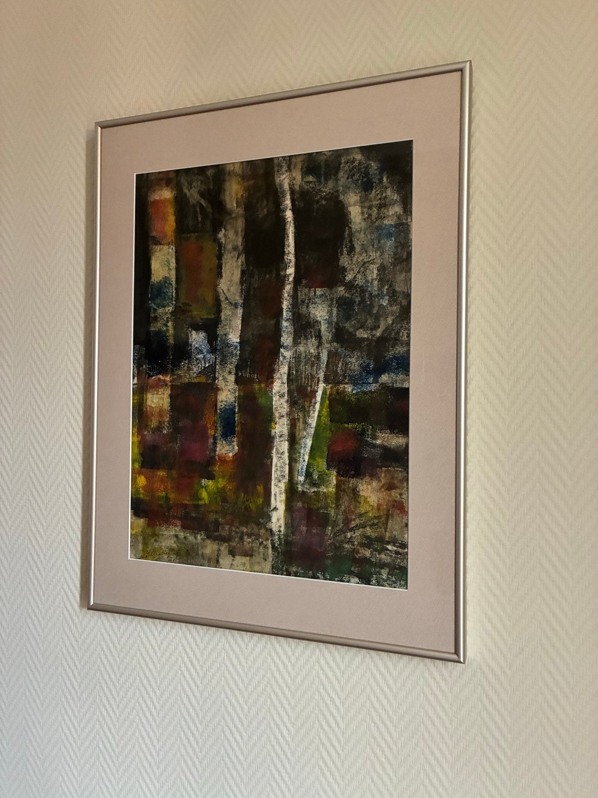 Abstract kunstwerk in lijst - Levendige kleuren, Antiek en Kunst, Ophalen of Verzenden