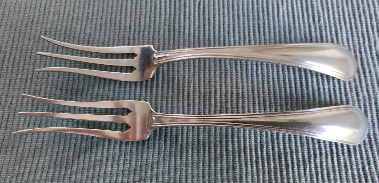 2 Antieke Vleesvorken Dubbel Rondfilet, Zilver 2de Gehalte, Ophalen of Verzenden