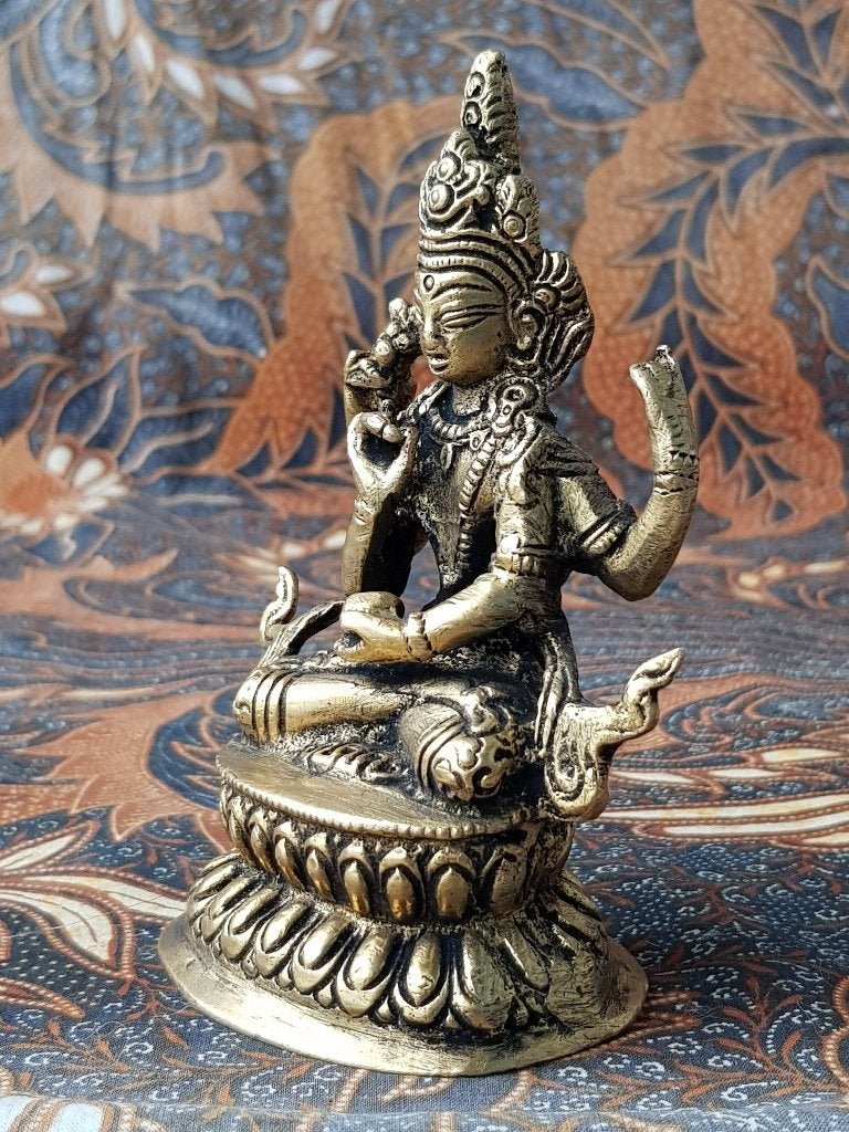 Mooi zwaar oud brons tempelbeeldje uit India 12,2 cm., Antiek en Kunst, Handgemaakt, India, Ophalen of Verzenden, Brons