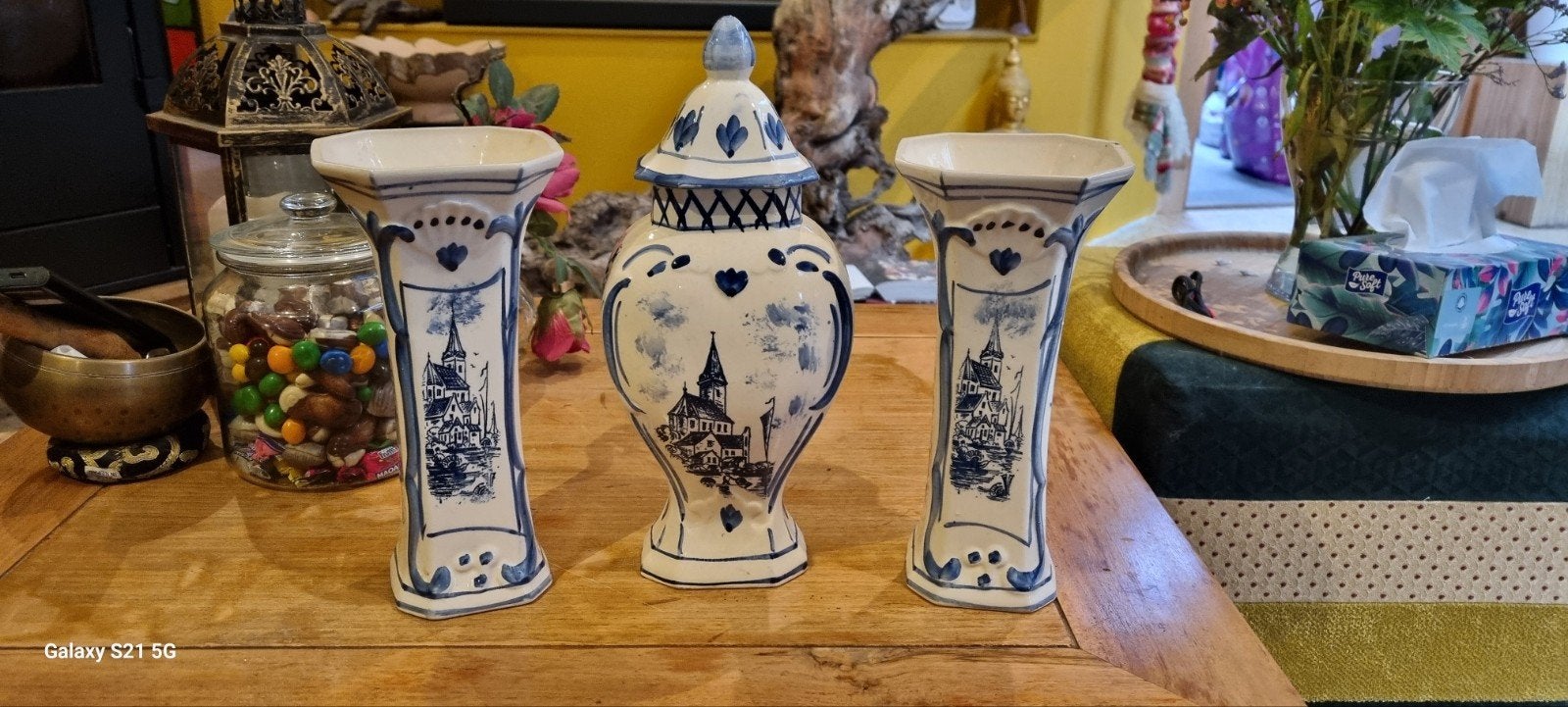 Delfts Blauw Vaas Set - Handgeschilderd Holland, Ophalen of Verzenden