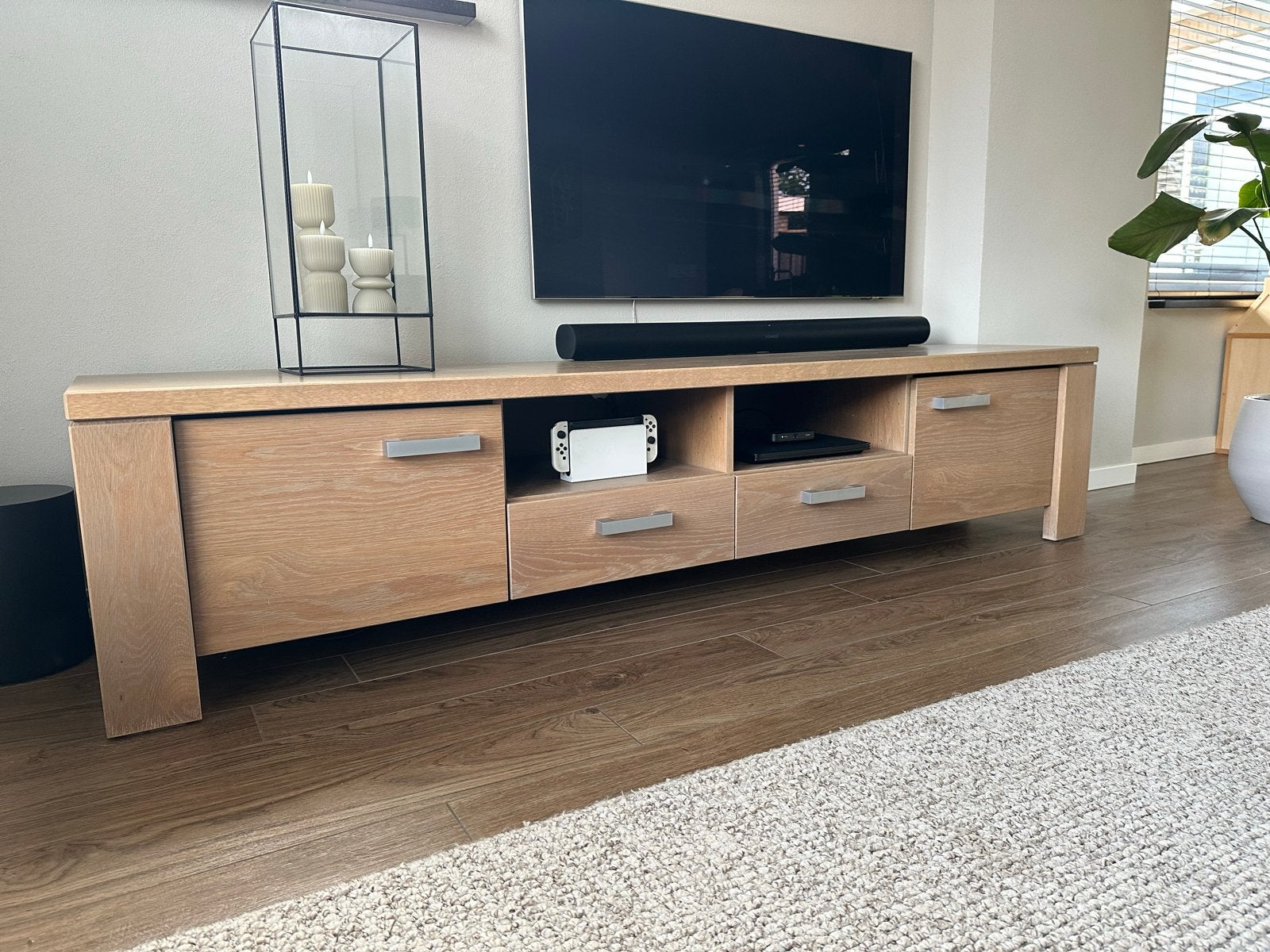 Meubel set - tv meubel en salontafel- massief Eikenhout, Ophalen, Gebruikt, Eikenhout, 200 cm of meer