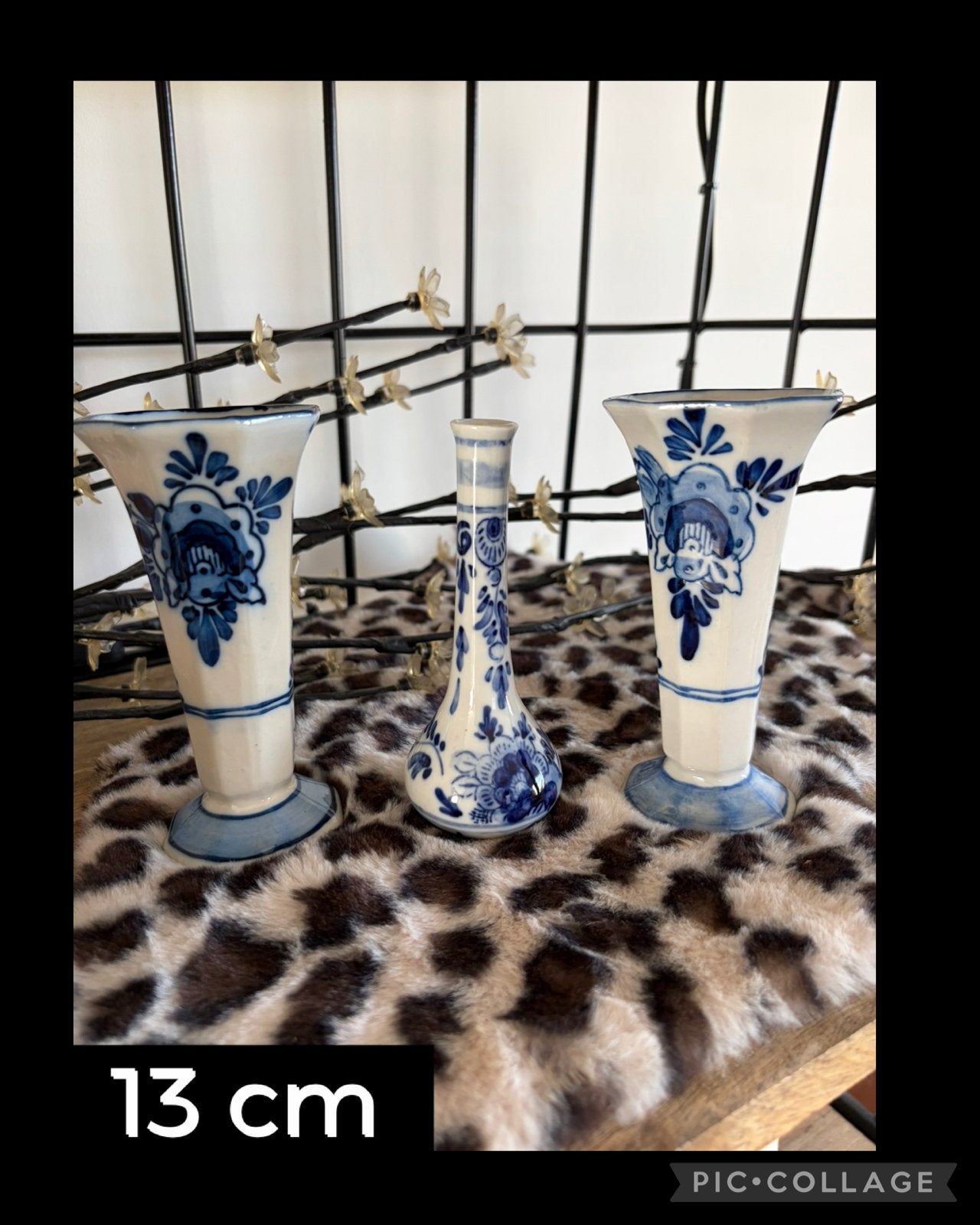 Set van 3 handgeschilderde Delfts Blauwe vaasjes, Ophalen of Verzenden