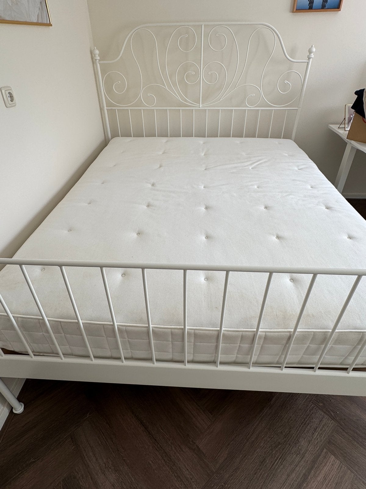 IKEA LEIRVIK tweepersoonsbed 160x200 met matras lattenbodem, Ophalen, Wit, Tweepersoons, Zo goed als nieuw