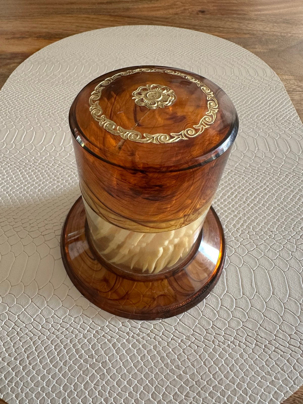 Vintage cocktailprikkers in houder, Huis en Inrichting, Beige, Overige typen, Kunststof, Ophalen of Verzenden