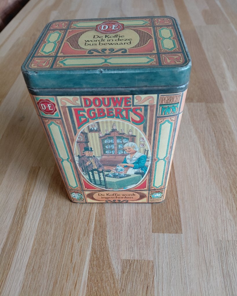 Te koop oud blik Douwe Egberts voor koffie, Ophalen of Verzenden, Gebruikt, Koffie, Douwe Egberts