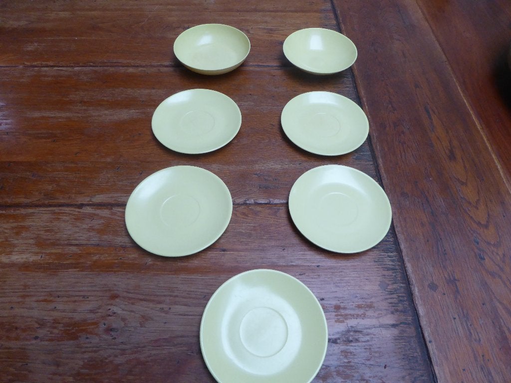 6 vintage melamine bordjes + 2schaaltjes, Elysee, Ophalen of Verzenden