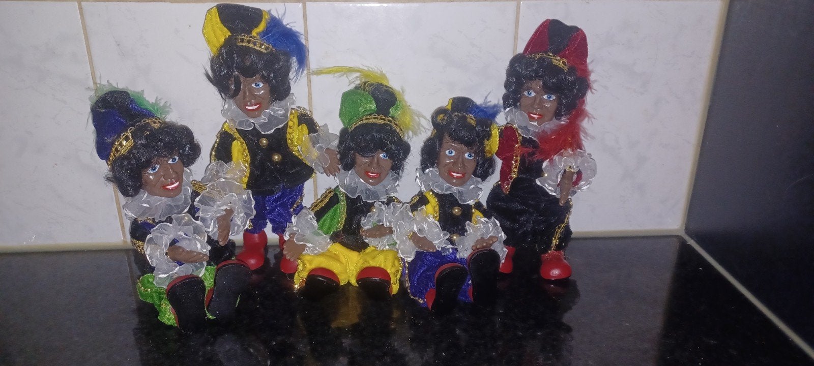 Set van 5 Zwarte Piet poppen - Diverse kleuren, Ophalen of Verzenden