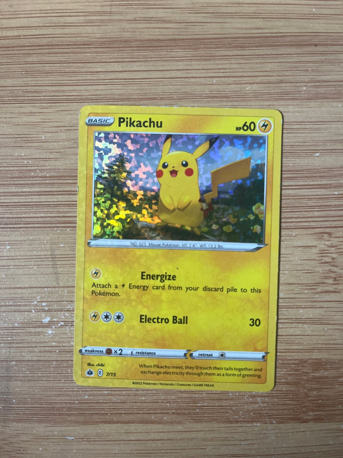 Pikachu Pokémon kaart - Basic - HP60 - 7/15, Ophalen of Verzenden, Zo goed als nieuw, Losse kaart, Foil
