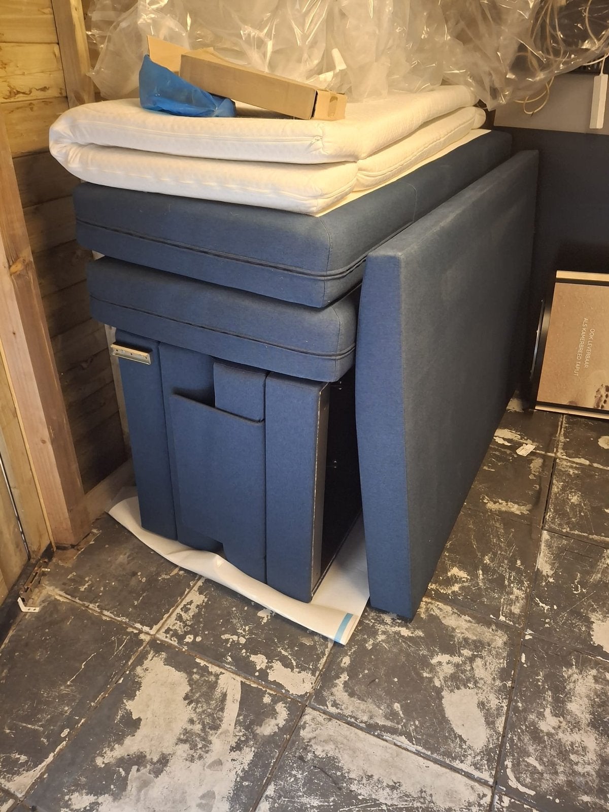 Blauw tweepersoonsbed 160200 met topper en hoofdbord, Huis en Inrichting, Ophalen, Gebruikt, Blauw, Tweepersoons
